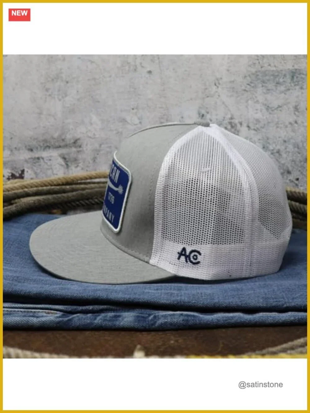 Adjustable Snapback Western Hat with Bull Spurs Patch - Mesh Back